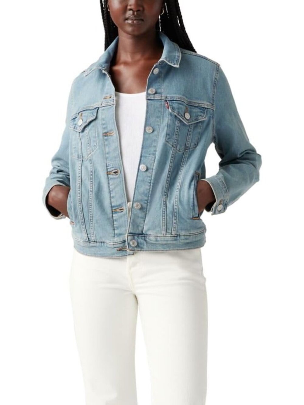 Stylish Women's Original Trucker Jacket - Classic Denim, Plus Size Available